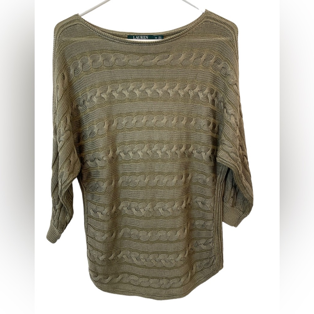 Ralph Lauren Cable Knit Olive Green Sweater Size M